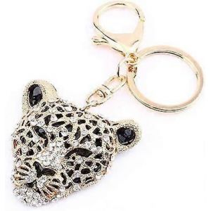 Porte-cl&eacute;s pendentif l&eacute;opard dor&eacute; 5,1&times;5cm avec strass - Neuf