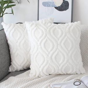 Cauc-Lot De 2 Housses Coussin 50x50 Blanc Velours Laine Housse De Coussin Peluche Decoratif Boho Brod&eacute;e En Fausse Fourrure Coussin Carr&eacute;e De Luxe Pour Canape Salon - Neuf