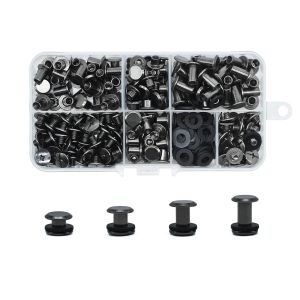 Jgd-Lot De 120 Tiges De Vis Chicago - Rivet Chicago - Rivets M&eacute;talliques De Rechange Pour Sacs, Colliers, Harnais, Bagages, Sac &Agrave; Main, Laisse De Chien, Sac &Agrave; Dos, Ceinture - Noir Vif - Neuf