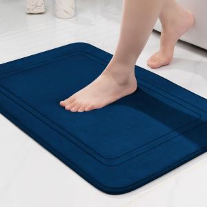 Kal-Tapis De Bain En Mousse À Mémoire De Forme - Tapis Salle De Bain Absorbant - Tapis De Bain Antidérapant - Pour Salle De Bain Et Salon - 50 X 80 Cm - Bleu Foncé - Neuf