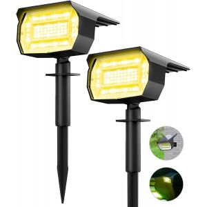 Lot De 2 Spot Solaire Exterieur, 72 Led Lampe Solaire Exterieur Etanche Ip65 Lumiere Solaire Exterieur, Réglable Avec 3 Modes D'éclairage 120° Eclairage Extérieur Solaire Pour Jardin Cour Allée Chemi - Neuf