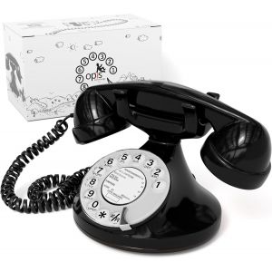 Funkyfon Cable : Téléphone Rétro Au Style Des Années 1920 Avec Cadran Rotatif Noir - Neuf
