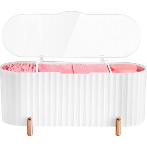 Blanc 3 Compartiment Distributeur De Coton-Tige, Pas D'autres &Eacute;l&eacute;ments, Coton Titulaire Avec Couvercle Transparent, Coton-Tige Bo&icirc;te De Rangement, Salle De Bains Organisateur De La Bo&icirc;te De - Neuf