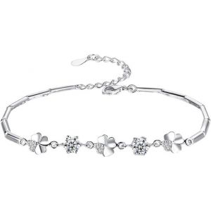 Kalsw-Bracelet Femme Avec Porte-Bonheur Trèfle,Bracelet Porte-Bonheur,Bracelet Trèfle Argent,Bracelets De Distance,Bracelet Porte-Bonheur Fabriqué À La Main Pour Femmes Et Filles,Réglable - Neuf