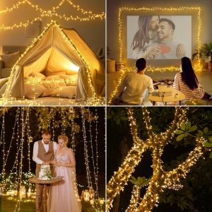 Guirlande Lumineuse Led D'ext&eacute;rieur Avec T&eacute;l&eacute;commande - 5 M - 100 Led - Fonctionne Avec Piles - Pour Chambre, Ext&eacute;rieur, Balcon, Jardin, No&euml;l - Neuf