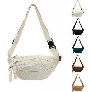 SJZG-Sac Banane Velours C&ocirc;tel&eacute;, Sac Banane Femme Velours C&ocirc;tel&eacute; Sac Bandouli&egrave;re Velours C&ocirc;tel&eacute; Sac De Voyage Avec Sangle R&eacute;glable Pour Faire Du Shopping, Sortir, Voyager Et Travailler (Cr&egrave;me) - Neuf