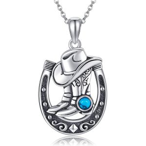 Collier Fer &Agrave; Cheval En Argent Sterling 925 Avec Pendentif En Forme De Botte De Cowboy Turquoise Pour Femme,Argent Sterling,Turquoise - Neuf