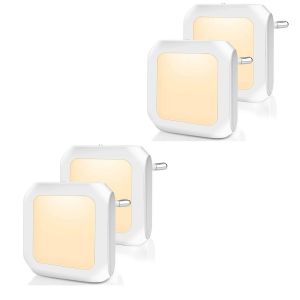 Veilleuse Avec Capteur Cr&eacute;pusculaire, 4 Pi&egrave;ces, Luminosit&eacute; R&eacute;glable En Continu, Tr&egrave;s Bien Pour Chambre D'enfant, Escalier, Chambre, Cuisine, Lampe D'orientation, Blanc Chaud - Neuf