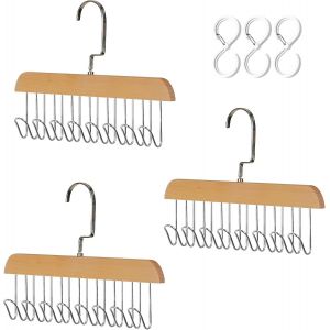 LETNERNY-Lot De 3 Porte-Ceintures En Bois, Porte-Cravates Pour Homme Avec 8 Crochets, Organisateur D'Armoire, Cintre, Porte-Ceintures, Cravates, Écharpes - Neuf