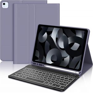 Coque Clavier pour iPad Air 5eme/4eme Generation 10.9"" - AZERTY Clavier Bluetooth pour iPad Air 5/4 2022/2020, Clavier Rétro-éclairé Magnétique Détachable, Violet - Neuf