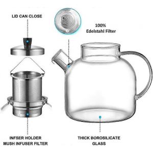 Théière En Verre,Bouilloire Sans Danger Pour La Cuisinière De 900 Ml Avec Infuseur En Verre D'eau En Verre Borosilicaté À Feuilles Mobiles - Neuf