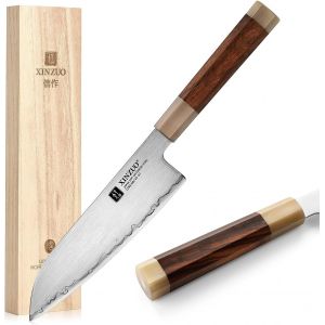 Jexnovashop-18.3cm Couteau Santoku De Cuisine Professionnel Tranchant Poudre D'acier Japonais Zdp-189 Couteau De Chef, 3 Couches Acier Compos&eacute; Couteau &Agrave; L&eacute;gumes -Poign&eacute;e En Bois De Fer Du D&eacute;sert - Neuf