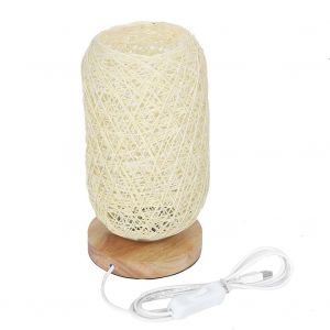 Hjlian Lampe De Table Led En Bois Massif, Ficelle, Rotin, Boule De Lin, Petite Lampe De Table Avec Prise Usb Et Bouton - Neuf