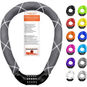 Antivol Cadenas À Combinaison De Codes Pour Vélo Avec Chiffres Et Revêtement En Tissu Extrêmement Robuste,Maillons De Chaîne En Acier,6 X 6 X 6 X 900 Mm (Anthracite) - Neuf