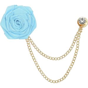 Kjdal-Broches De Mari&eacute; En Forme De Rose,Taille 1,57 Pouce En Alliage De Tissu Avec Cha&icirc;ne &Agrave; Pompon/&Eacute;pinglette Pour Costume Pour Hommes De Mariage,1 Pi&egrave;ce Bleu Clair - Neuf