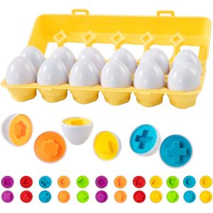 Assorted Eggs Colour and Shape Recognition Sorter,12pcs Geometric Plastic Eggs Puzzle Educational Toy Montessori Gift for Children 3+ Years - Neuf