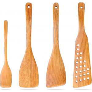 Spatules En Bois Pour La Cuisine, Ensemble De Spatules Plates &Agrave; Long Manche, Mini Spatules Pour Wok Pour Retourner, Racler, Retourner, ?Ufs, Poisson Et Hamburgers (Bois Local, 4 Pi&egrave;ces) - Neuf