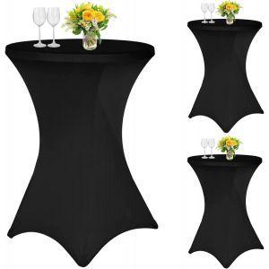 (Noir) Lot de 3 nappes rondes rouges en &eacute;lasthanne pour table &agrave; cocktail, 80 x 110 cm, coins carr&eacute;s, adapt&eacute;es pour table ronde ou banquet d'anniversaire - Neuf