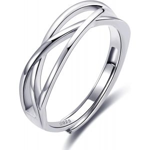 Kahfl-Bagues En Argent Sterling 925 Pour Femmes Bagues À Noeud D'amour Réglable Bagues À Plumes Ouvertes Bijoux Cadeaux Bagues Croisées Pour Femmes Avec Zircon Cubique - Neuf