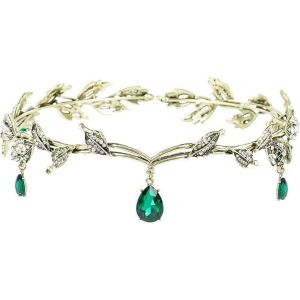 Kalvd-Couronne Bandeau Diad&egrave;me En Strass Vert R&eacute;tro Diad&egrave;me Femme Bijoux De Couronne D'elfe Fantaisie Et El&eacute;gants Bijoux Cheveux Convient Pour Les Mariages Anniversaires Et Autres Occasions - Neuf