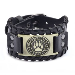Bracelet Vintage Viking En Cuir Tressé Pour Hommes,Accessoires Celtiques Tête De Loup,Bijoux Classiques À Motifs D'animaux Sur La Main - Neuf