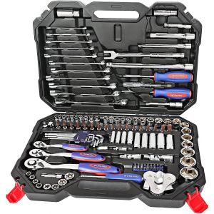 Douille Cles a Cliquet et Embouts Professionnels en Acier Chrome-Vanadium Coffret pour Reparation Voiture Auto Mecanique avec Malette 123 Pieces WORKPRO - Neuf