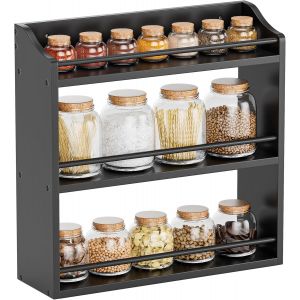CAUC-Support mural ou support de table en bambou Spice, &eacute;tag&egrave;re &agrave; 3 niveaux pour l`assaisonnement, organisateur de bouteilles, porte-m&eacute;dicament (noir) - Neuf