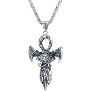 Kal-Collier Homme Pendentif Croix &Eacute;gyptienne/Oeil D'horus Amulette Acier Inoxydable/Plaqu&eacute; Or/Noir Bijoux De L'&eacute;gypte Antique Ankh Cross Eye Of Horus - Neuf