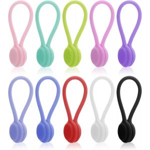 MEVRONISSHOP-10 Pi&egrave;ces Attaches de C&acirc;ble Magn&eacute;tiques Organisateur de Clips de C&acirc;ble en Silicone Attaches de C&acirc;ble R&eacute;utilisables Gestionnaire de C&acirc;bles USB pour Bureau L'&eacute;cole Maison - Neuf