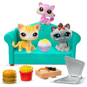ERYI-Littlest Pet Shop - Pack Spécial Dîner 3 Animaux Et Accessoires - Littlest Pet Shop Lps Chats Plateau Sushi - Coffret Jouet Mini Figurines Animaux Mignons - Jouet Enfant 4 Ans Et + - Bf00636 - Neuf