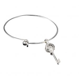 Bracelet Jonc Diffuseur D'huiles Essentielles De Lave En Forme De Cle Pour Femme (Argent) - Neuf