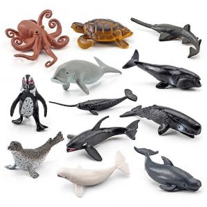 Lot de 12 mini jouets marins en plastique pour enfants, figurines d'animaux marins, simulation d'animaux marins, modèle de décoration - Neuf