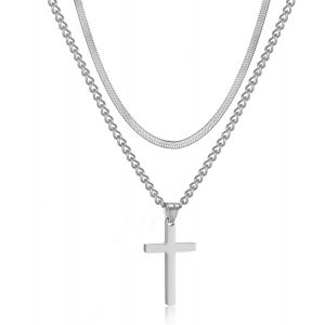 Trahoo-Croix Collier Hommes,Couches Croix Pendentif Et Chaîne Serpent Acier Inoxydable Argent/Or/Noir Collier Chrétien Croix Bijoux Pour Femmes 20""-24 - Neuf