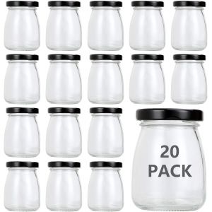 Letnerny-Bocaux En Verre De 100 Ml Avec Couvercle Noir - Style Minimaliste - Pots En Verre Pour Yaourt, Pudding, Confiture, Miel, Gelée, Mousse - 20 Bocaux De 100 Ml - Taille 5 X 5,5 X 7,5 Cm - Neuf