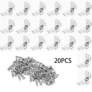 20 pièces (environ 16 x 25 x 25 mm) carrées à angle droit de 90 degrés, une équerre en métal, une équerre, un support d'angle de montage d'angle carré en acier inoxydable avec des vis d'angle - Neuf