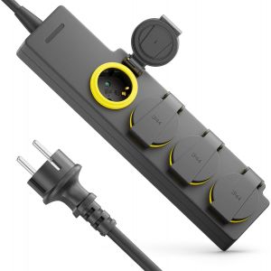 4 Compartiments Ext&eacute;rieur Multiprise avec C&acirc;ble de 5m pour Usage Ext&eacute;rieur 4X Prises de Contact de Protection IP44 R&eacute;sistant aux &Eacute;claboussures Jardin Terrasse Balcon Garage - Neuf