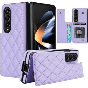 Cuir Portefeuille Coque Pour Samsung Galaxy Z Fold 4 Avec Porte-Cartes, Housse Antichoc Encliquetage Magn&eacute;tique Avec Fonction De Support, Pour Filles Femmes Mignon Flip Luxe Coque, Violet - Neuf