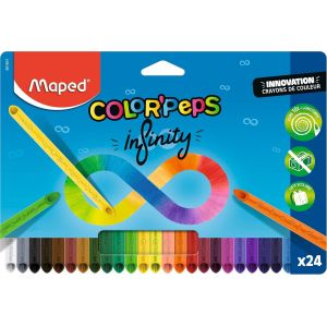 Crayons De Couleur Color'peps Infinity 100% Mine, 100% Utilisable Z&eacute;ro D&eacute;chet Sans Taillage Dure Tr&egrave;s Longtemps Forme Triangulaire Ergonomique Pochette De 24 Crayons - Neuf