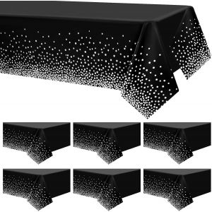 Lot De 6 Nappes &Agrave; Pois 137 X 274 Cm, Noires Et Argent&eacute;es, Jetables Et Rectangulaires. Nappes Imperm&eacute;ables &Agrave; Pois Confettis, Id&eacute;ales Pour Les F&ecirc;tes, Pique-Niques Et Anniversaires. - Neuf