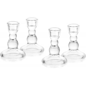 Kalanka-Bougeoirs En Verre Pour Bougies Effilées, Ensemble De 4 Bougeoirs Transparents En Vrac Pour Chandeliers De Noël Décoratifs Pour Le Centre De Table D'un Dîner, D'un Mariage Ou D'un Salon - Neuf