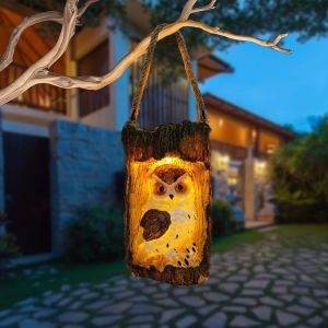 Lampes Solaires De Jardin &Agrave; Suspendre En Forme De Chouette - Lampe &Eacute;tanche Avec Poign&eacute;e - D&eacute;coration Solaire Pour Table, Jardin, Terrasse, Tonnelle, Pelouse, All&eacute;e, F&ecirc;te (Marron) 13.2*13.2*21.7cm - Neuf