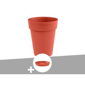 Pot De Fleur Rond Toscane &Oslash; 44 X H.53 Cm Orange Terre Battue + Soucoupe - Eda - Neuf