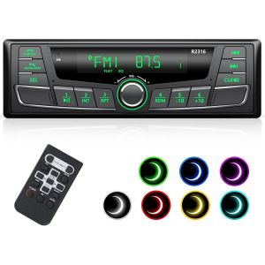 RDS Autoradio Bluetooth 5.0, FM/AM Autoradio 1 Din 7 Couleurs &Eacute;clairage, 65Wx4 Poste Radio Voiture Bluetooth Supporte Main Libre/USB/AUX/SD/TF/MP3 Lecteur avec 30 Stations(Multicolore) - Neuf