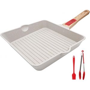 Subzonal-Po&ecirc;le &Agrave; Griller 24x 24 Cm Avec Poign&eacute;e Amovible, Po&ecirc;le &Agrave; Steak En Aluminium Avec Rev&ecirc;tement Anti-Adh&eacute;sif, Lavable Au Lave-Vaisselle Et R&eacute;sistant Au Four (Blanc) - Neuf