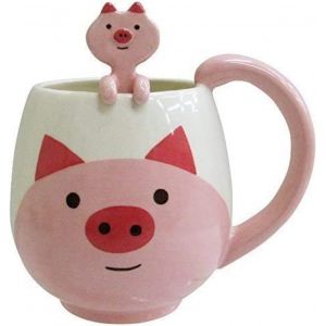 Eryi-Tasse À Café Humoristique En Céramique De Cochon Rose 400 Ml Nouveauté Tasse À Café Avec Cuillère Tasse De Noël Cadeau D'anniversaire Pour Homme Et Femme Tasse À Café En Céramique - Neuf