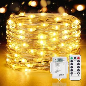 KAL-Guirlande Led À Pile 1 Pièce 12M 12 Led Guirlande Lumineuse Pile 8 Modes Guirlande Lumineuse Led Avec Minuterie Et Télécommande Pour Chambre Terrasse Intérieure Extérieure Décoration(Blanc Chaud) - Neuf