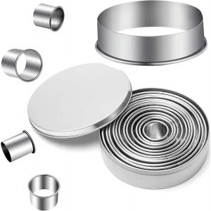 Subzonal-Emporte Piece Rond,12 Pcs Emporte-Pi&egrave;ces En Acier Inoxydable,Mini Cookie Cutters,Moule Biscuit Rond P&acirc;tisserie Avec Bo&icirc;te De Rangement Pour P&acirc;tisserie Beignets Fondant Mousse (Rond) - Neuf