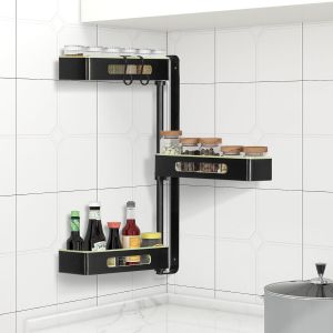 Sjzg-&Eacute;tag&egrave;re &Agrave; Epices, Rotatif &Agrave; 180&deg;, R&eacute;glable En Hauteur, Pr&eacute;sentoir &Agrave; &Eacute;pices &Agrave; 3 Niveaux, &Eacute;tag&egrave;re De Cuisine Murale, Sans Poin&ccedil;on, Aluminium, Pour Cuisine, Salle De Bain (Vert) - Neuf