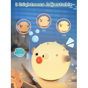 Poisson Rond Veilleuse B&eacute;b&eacute;, Changement De Couleur Veilleuse Enfant Rechargeable, &Agrave; Intensit&eacute; Variable & Arr&ecirc;t Programm&eacute; Lampe De Chevet Tactile Pour Chambre D'enfant - Neuf