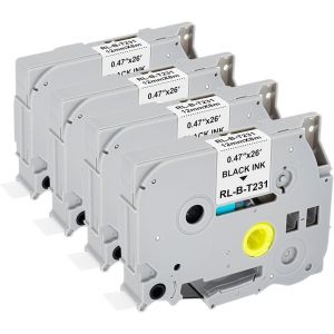 4x Compatible TZe-231 TZe231 TZc 231 Ruban d&iquest;&eacute;tiquette de Remplacement pour Brother Tz 12mm 0,47 Tape pour Brother P-Touch PT-E110 PT-D400 H105WB D210 H110 D600VP H107B H100LB Noir sur Blanc - Neuf